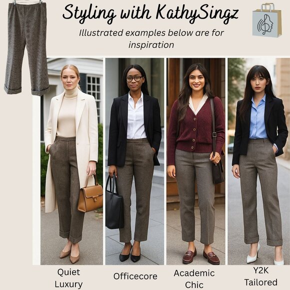 Dana Buchman Petite Wool Blend Pants Size 14 Mahogany Oyster Textured Lined NWT - Picture 3 of 13